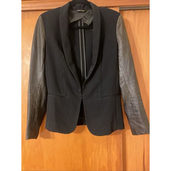 rag & bone | Black Blazer Jacket Perforated Leather Sleeves | Size 2 | Pristine - Picture 1 of 10